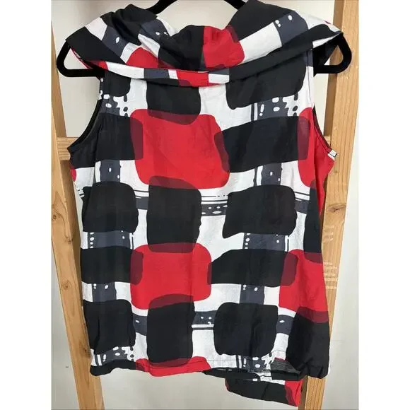 NWT Shana Multicolor Black & Red Geometric Print Cowl Neck Top #1119 Size XS - Picture 3 of 4